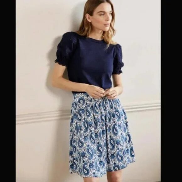 Boden Women Jersey Skirt Hyacinth Blue Enchanting Paisley pull on soft stretch - Picture 1 of 5